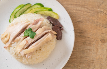 Hainanese chicken rice or steamed chicken rice