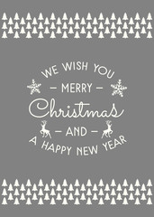 Concept of Christmas greeting card with decorative text and Christmas trees. Vector.