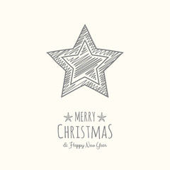 Christmas star with with hand drawn elements. Vector.