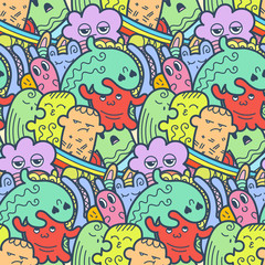Funny doodle monsters seamless pattern for prints, designs and coloring books