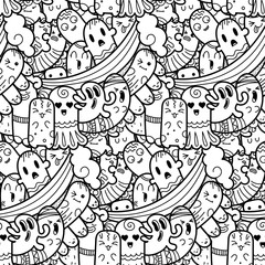 Funny doodle monsters seamless pattern for prints, designs and coloring books