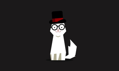 Cute Cat with Hat and Spectacles Vector Illustration