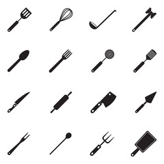 Obraz premium Kitchen Accessories Icons. Black Flat Design. Vector Illustration. 