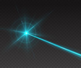 Laser beam isolated on transparent background. Abstract blue shine light ray with glow lazer flash. Vector turquoise neon line explosion effect for your design.