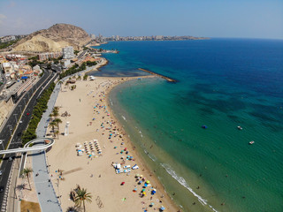 Fototapeta na wymiar Aerial photo of the beautiful beach and coastal area of Alicante in Spain.