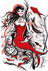 siren with fishes