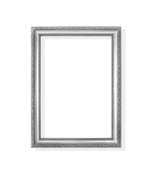 Gray steel picture frame with carving flower patterns isolated on white background