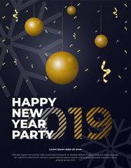 Happy New Year Vector Poster With Gold Elements