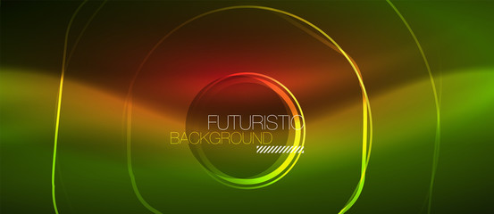 Neon glowing wave, magic energy and light motion background. Vector wallpaper template