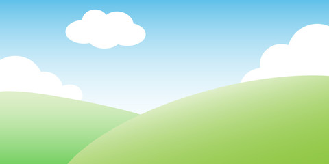Fototapeta premium Vector illustration of beautiful summer or spring landscape, field view with hills, blue sky