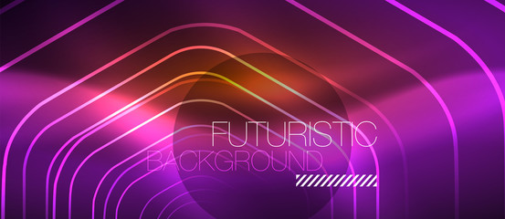 Neon glowing wave, magic energy and light motion background. Vector wallpaper template