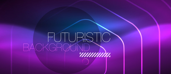 Neon glowing lines, magic energy space blue light concept, abstract background wallpaper design