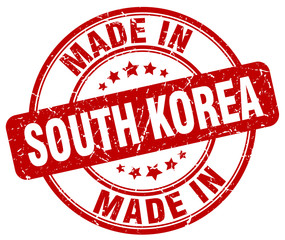 made in South Korea red grunge round stamp