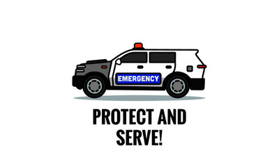 Obraz premium Protect and Serve Quote Poster with Police SUV Car Vector Illustration