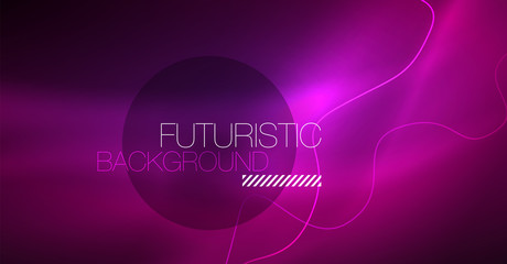 Abstract shiny glowinng color wave design element on dark background - science or technology concept