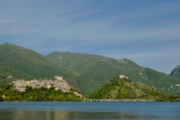 Fototapeta na wymiar Lago del Turano, Colle di Tora, Province of Rieti, Italy
