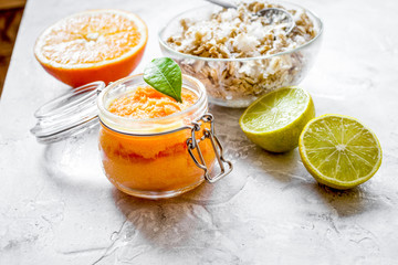 organic citrus scrub homemade on gray background