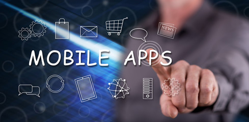 Man touching a mobile apps concept