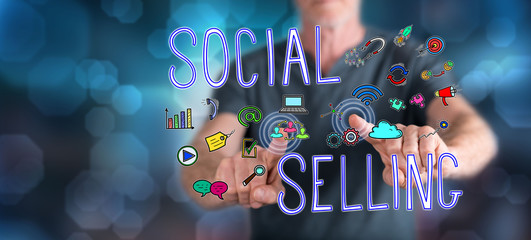 Man touching a social selling concept - obrazy, fototapety, plakaty