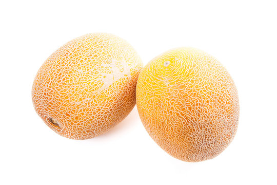 Whole honeydew melon tropical fruit isolated on a white background.