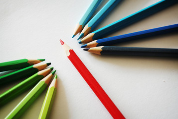 Pencils concept with red pencil
