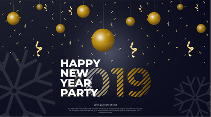 Happy New Year Vector Poster Whit Gold Elements Banner