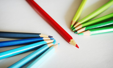 Pencils concept with red pencil