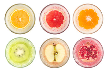 Top view of fruit juices