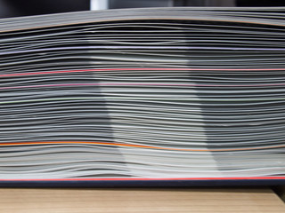 Close up of book pages. Stack of a book, selective focus