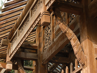 Traditional Chinese style entrance gate to a boat pier in Pinjiang historic quarters in Suzhou city, China, Asia