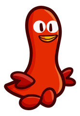 Cute and funny orange little duck walking and simling happily - vector.