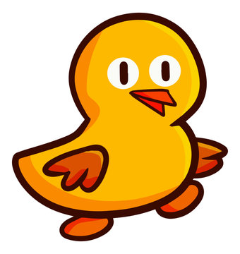 Cute and funny little duck walking and smiling happily - vector.