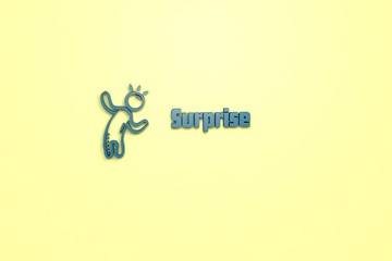 Text Surprise with blue 3D illustration and yellow background