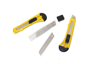 Construction knives on a white background Tools on a white background. Items for repair and...