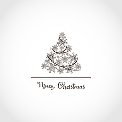 Spruce, pine, snowflake. Text - Merry Christmas. Logo, sign, symbol, emblem.