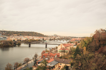 Fototapeta na wymiar City View. Prague Czech Republic Warm autumn weather.