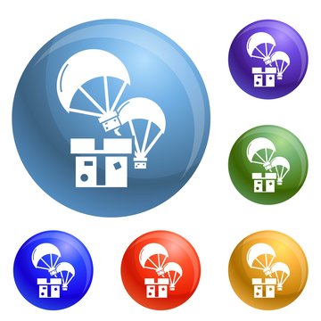 Donation parachute box icons set vector 6 color isolated on white background