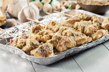 Pork satay ready for baking or grilling