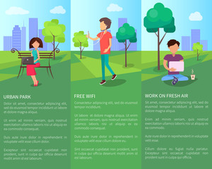 Free Wi-Fi in Urban Park with People Working
