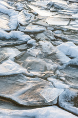 Pack ice, water freezing on a cold winter day