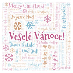 Veselé Vánoce word cloud - Merry Christmas on Czech language and other different languages.