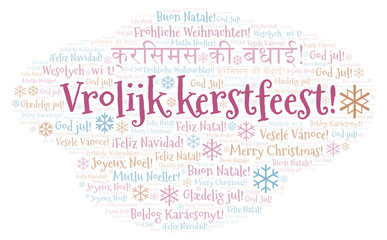 Vrolijk kerstfeest word cloud - Merry Christmas on Holland or Dutch language and other different languages.