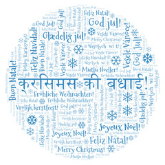 Fototapeta premium क्रिसमस की बधाई word cloud - Merry Christmas on hindi language and other different languages.