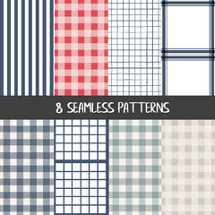 Set of checkered farmhouse style seamless patterns for kitchenware and homeware, fabric and stationery design and decoration - obrazy, fototapety, plakaty