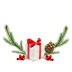 Watercolor Christmas framework wreath with fir branches and place for text. Perfect for Christmas invitations, greeting cards, blogs, posters and holiday clip art isolated on white background.