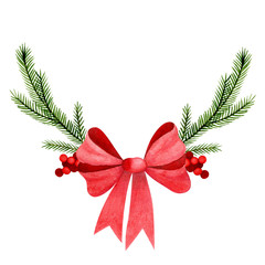 Watercolor Christmas framework wreath with fir branches and place for text. Perfect for Christmas invitations, greeting cards, blogs, posters and holiday clip art isolated on white background.