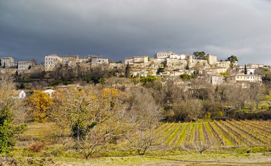 Fototapeta na wymiar Menerbes, Provence / France - December 2010: Skyline view of the town from the South