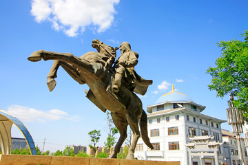 Obraz premium Knights of the ancient Chinese traditional sculpture in a city, luannan county, hebei province, China