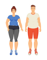 Man and Woman Unhappy Obesity Vector Illustration