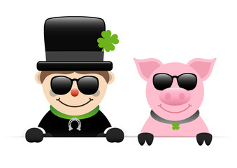Chimney Sweeper & Pig Sunglasses Holding Banner Silver